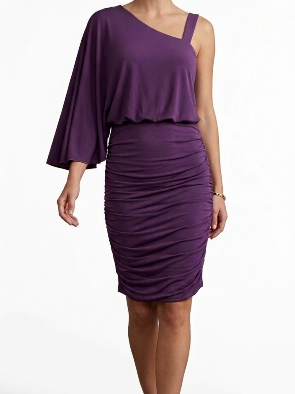 [Cynthia Rowley] One-Shoulder Plum Ruched Sheath Dress Women Small